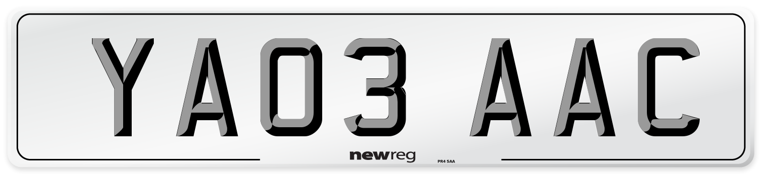 YA03 AAC Number Plate from New Reg